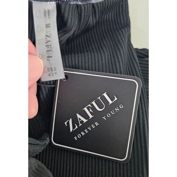 Womens M Black Ribbed Two-Piece Strapless Bikini Set Drawstring Bandeau Top Sexy - Picture 10 of 10